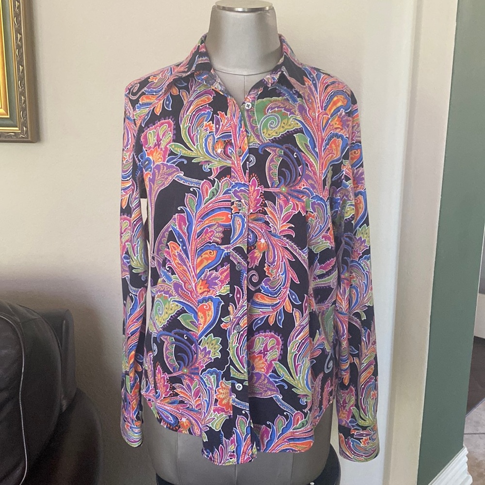 Lauren Ralph Lauren Women Shirt Size L Multicolor Button Down Non Iron Cotton
